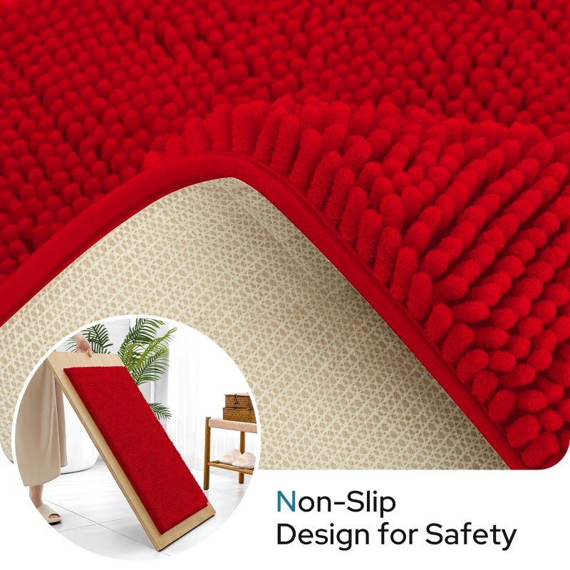 BYSURE Red Bathroom Rugs Sets 3 Piece with Toilet Lid Cover Non Slip Extra Absorbent Plush Chenille Soft Washable Bath Mats - Image 2